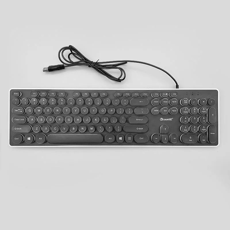 Retro Style KBL-103RU Gaming Keyboard Round Keys with Mechanical Feel and Transparent  Finish for Gamers Students Office